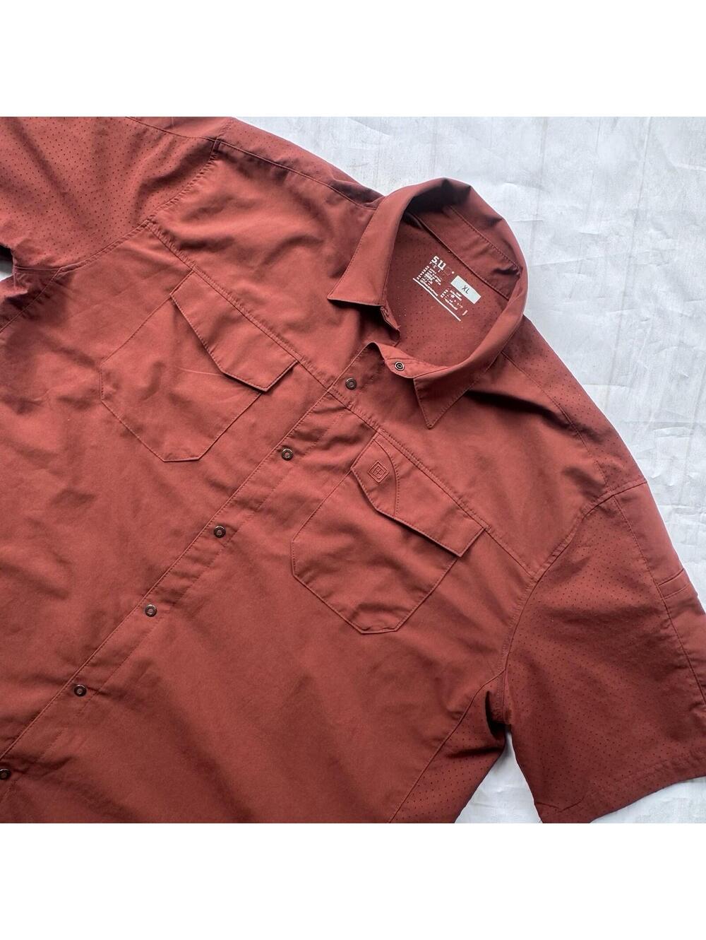 5.11 Tactical Short Sleeve Button Front Shirt XL Rust Red Brown Vented Stretch